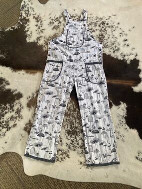 Rising International Black & White Mushroom Print Overalls